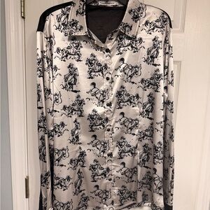 Stylish Black and White Equestrian Western Print Blouse